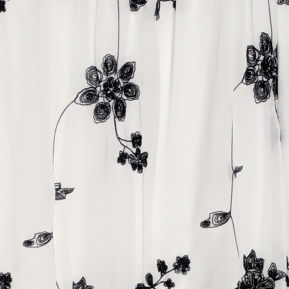 Women's (Size M) White Sheer Flowy A-Line Skirt w/Black Embroidered Florals - Picture 2 of 14